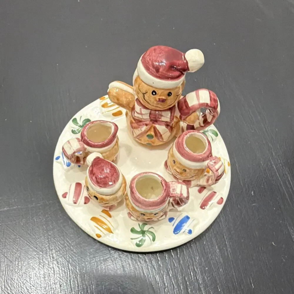 Ceramic Hand Painted Glossy Snowman Figurine Mug & Snack Plate Set, Multicolor